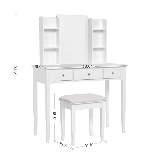 Red Barrel Studio® Amuda 38.6'' Wide Vanity Set with Stool and Mirror